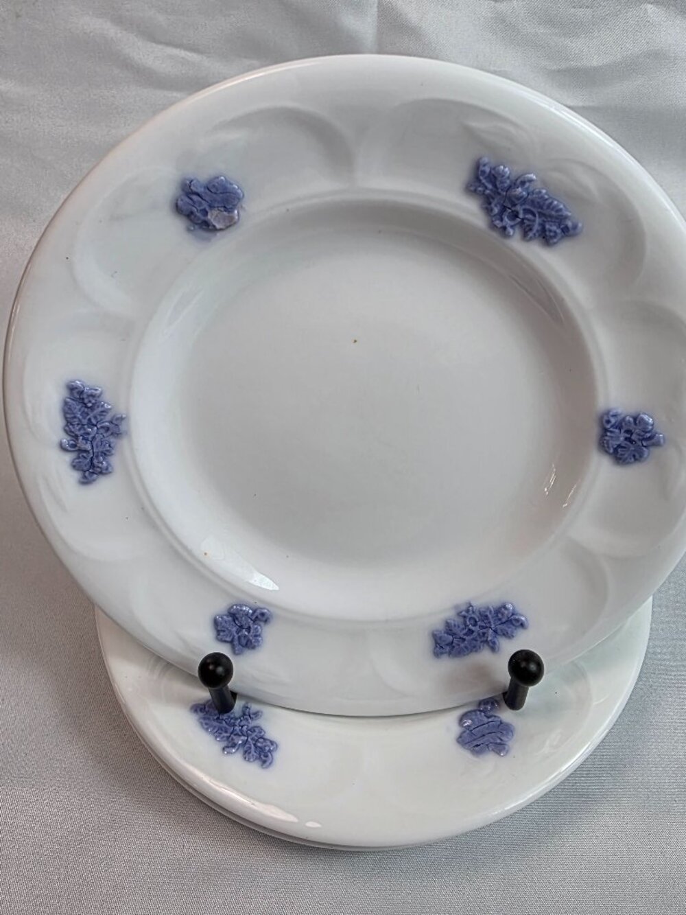 TWO Adderley Chelsea Bread Plates White Embossed Leaves Raised Grapes